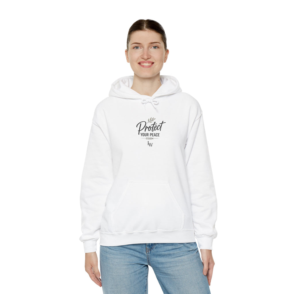 Protect Your Peace Hoodie | Minimal Script Text, White Pullover