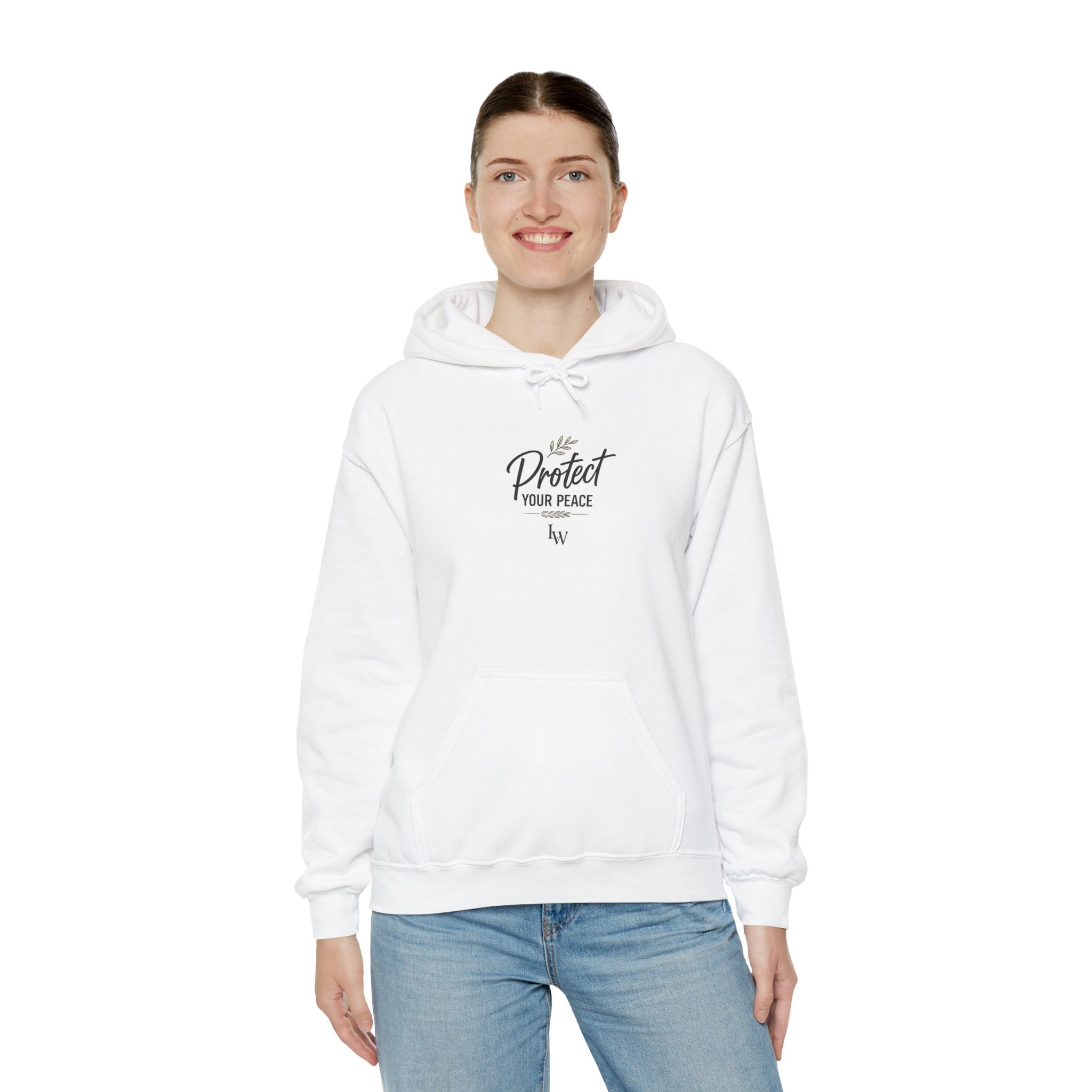 Protect Your Peace Hoodie | Minimal Script Text, White Pullover