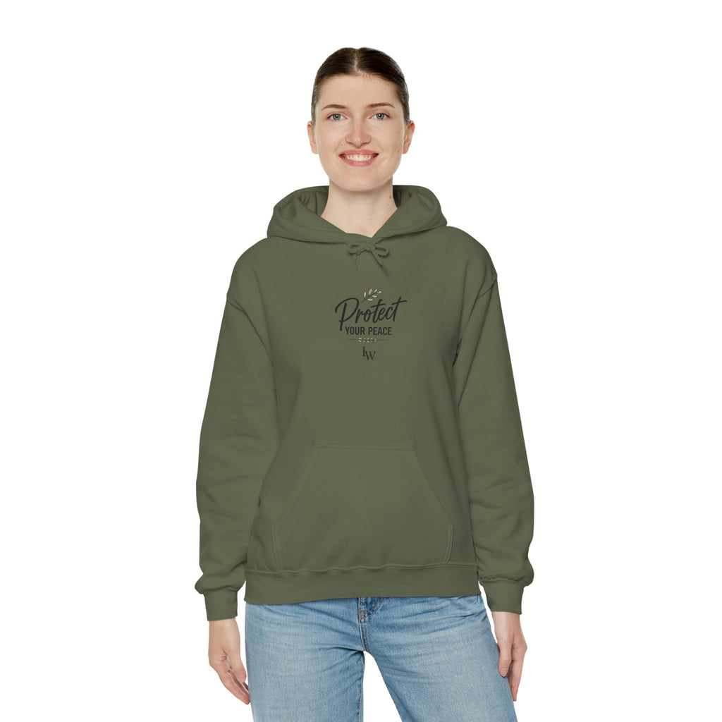 Protect Your Peace Hoodie | Minimal Script Text, White Pullover