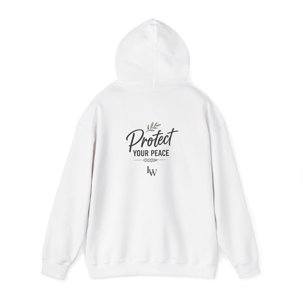 Protect Your Peace Hoodie | Minimal Script Text, White Pullover