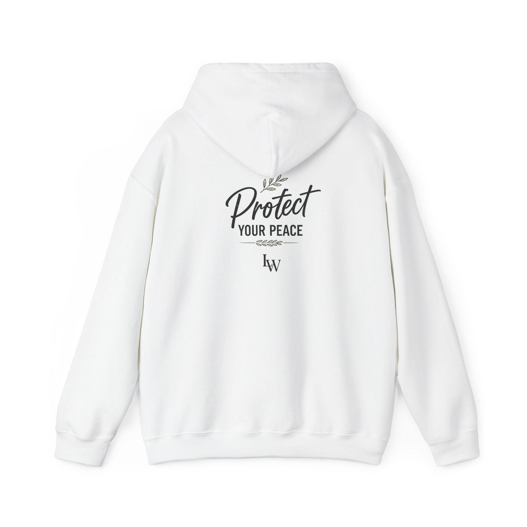 Protect Your Peace Hoodie | Minimal Script Text, White Pullover